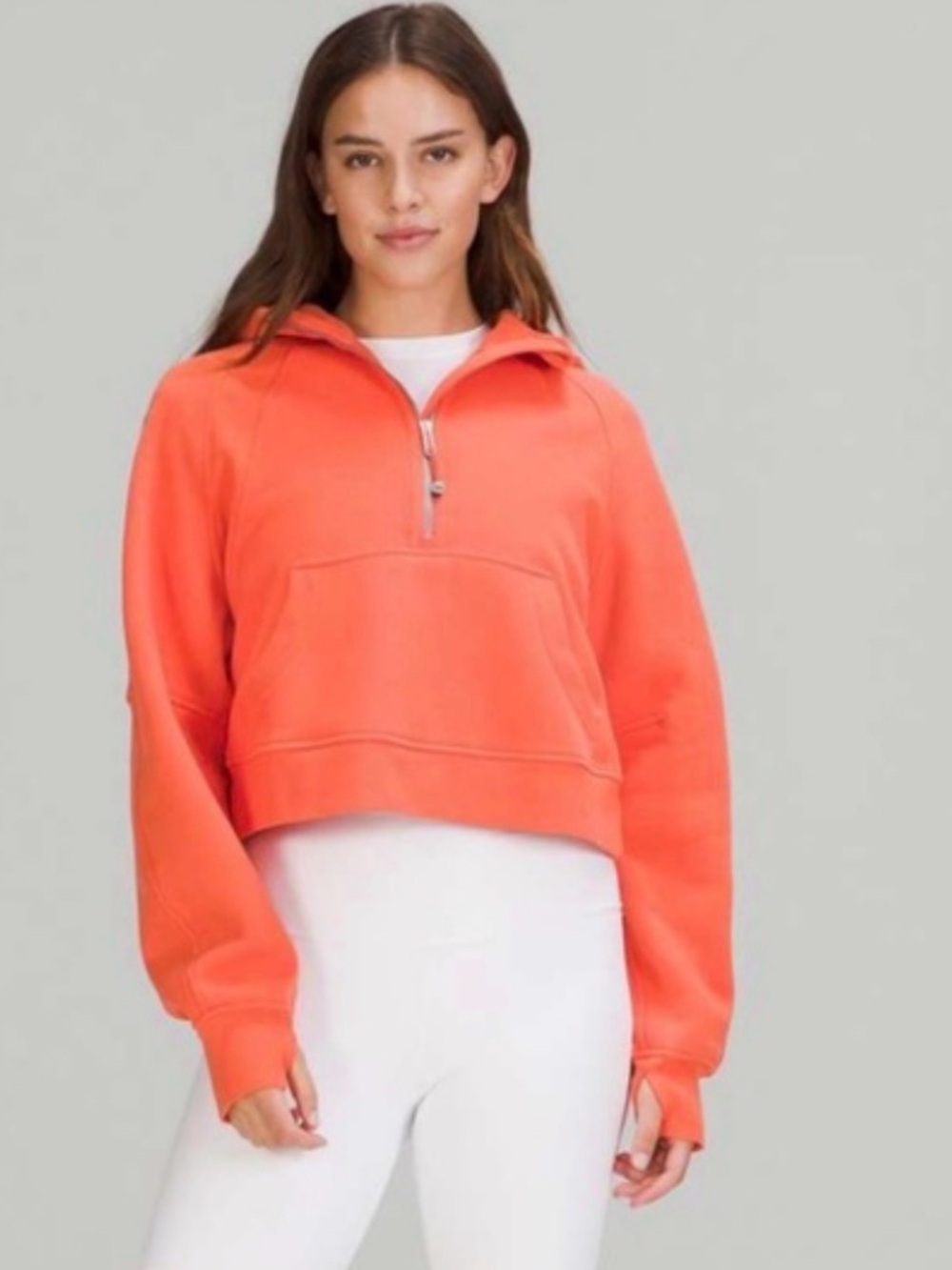 Lululemon Scuba Cropped 1/2 Zip with Hood - Size XS - Warm Coral